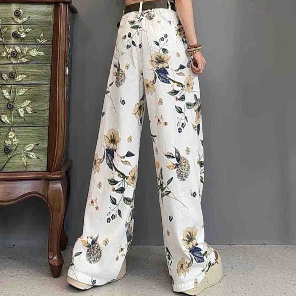 Large yard denim printing casual loose long pants for women