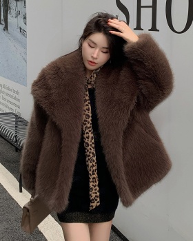 Elmo lapel fox fur tops winter light mink fur coat