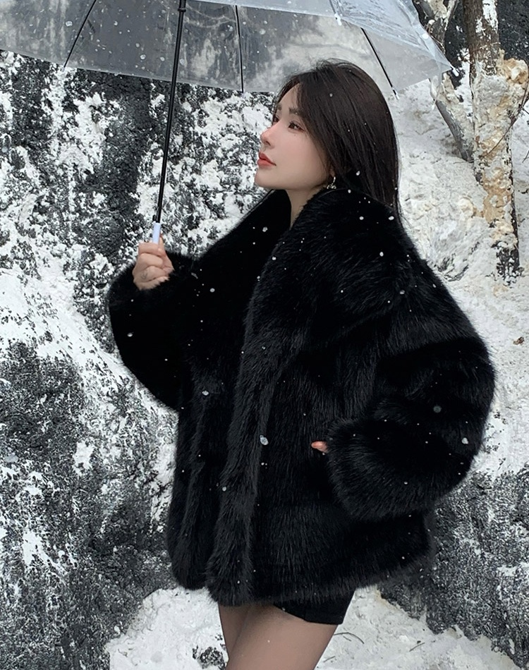 Elmo lapel fox fur tops winter light mink fur coat