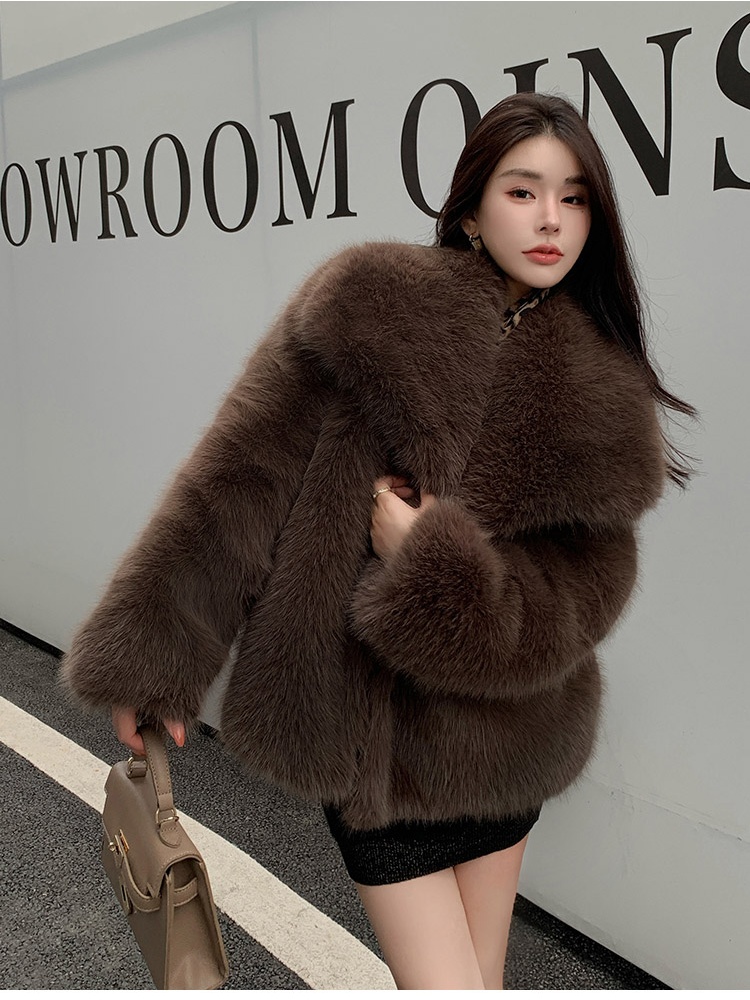 Elmo lapel fox fur tops winter light mink fur coat