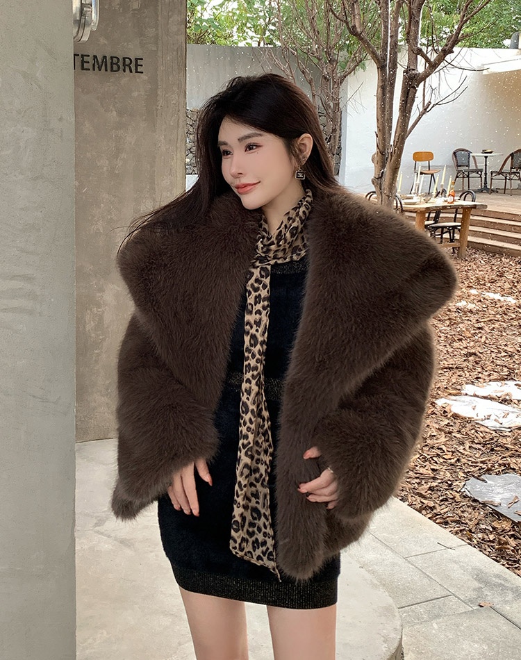 Elmo lapel fox fur tops winter light mink fur coat