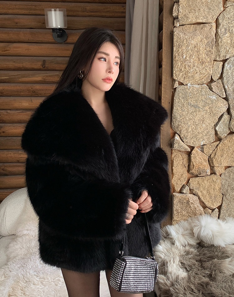 Elmo lapel fox fur tops winter light mink fur coat