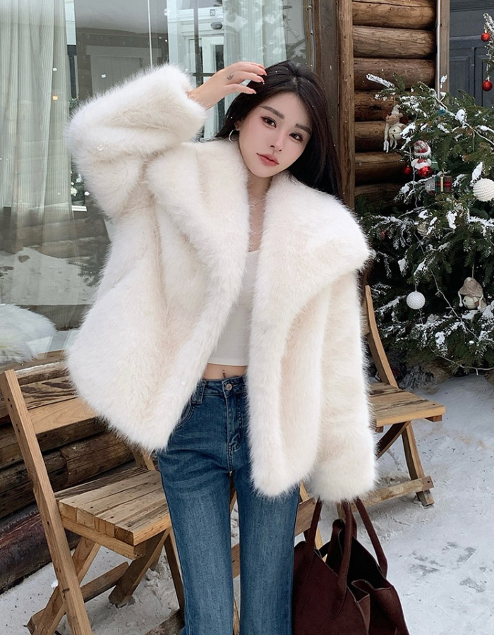 Elmo lapel fox fur tops winter light mink fur coat