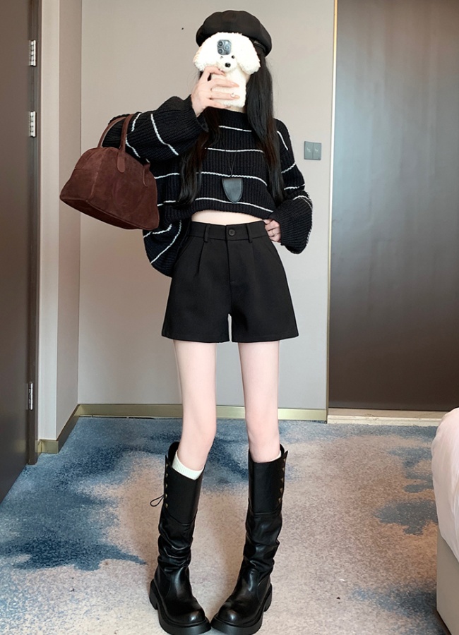 Woolen wide leg boots pants slim shorts for women