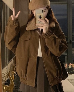 Suede winter retro cotton coat loose thick coat for women