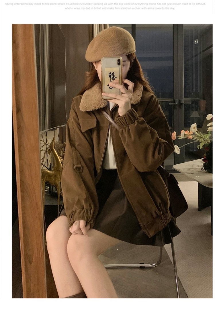 Suede winter retro cotton coat loose thick coat for women