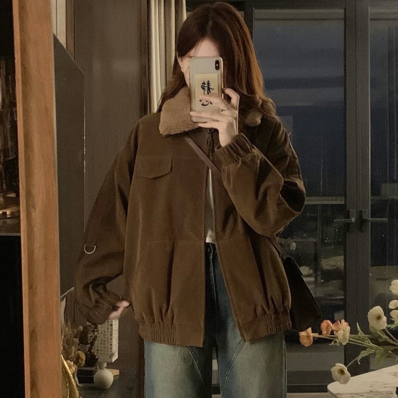 Suede winter retro cotton coat loose thick coat for women