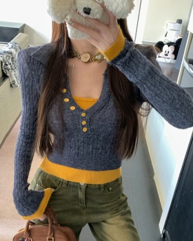 Pseudo-two slim tops winter mixed colors sweater