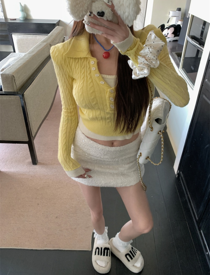 Pseudo-two slim tops winter mixed colors sweater