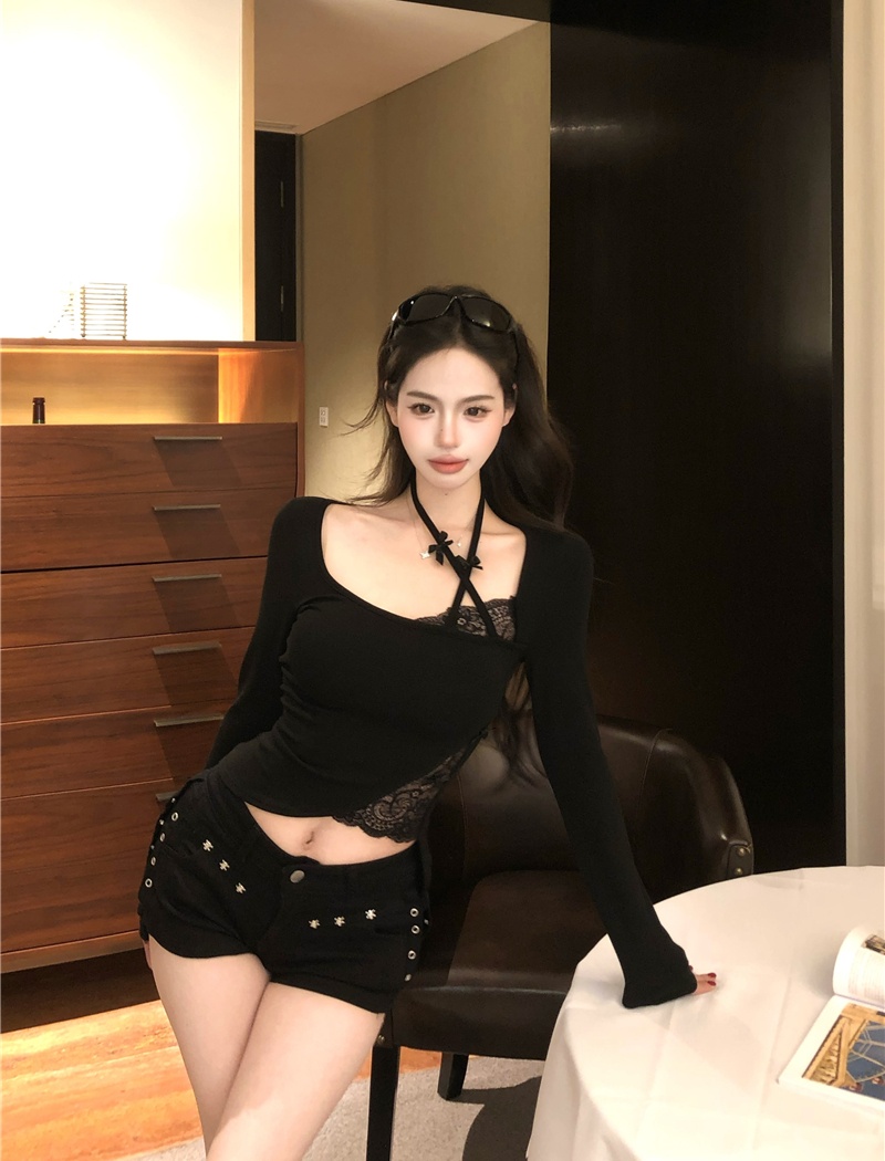 Short enticement bottoming shirt slim halter tops for women