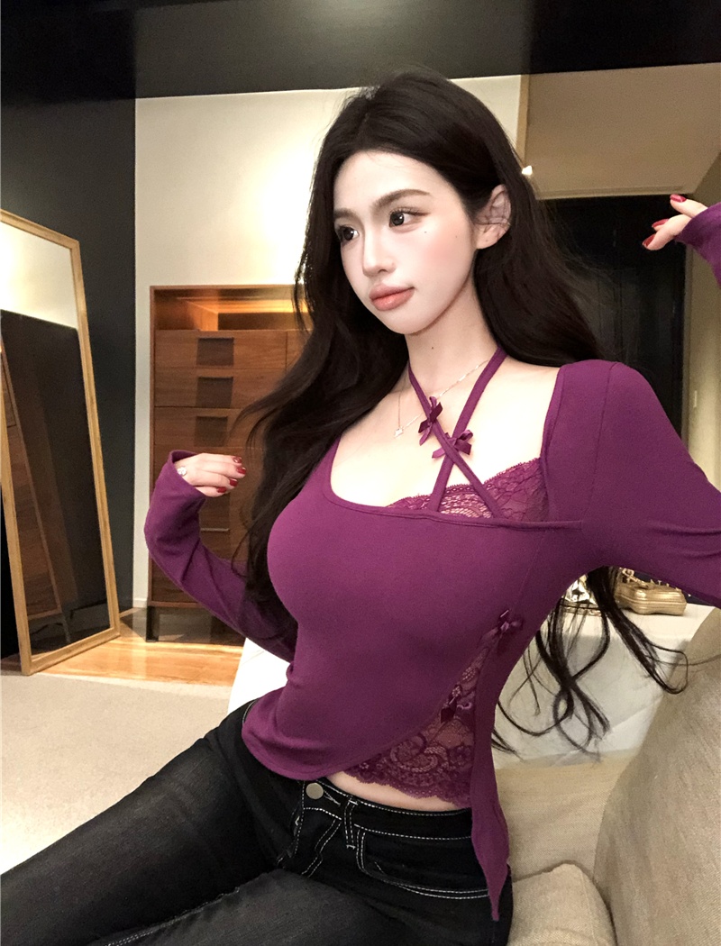 Short enticement bottoming shirt slim halter tops for women