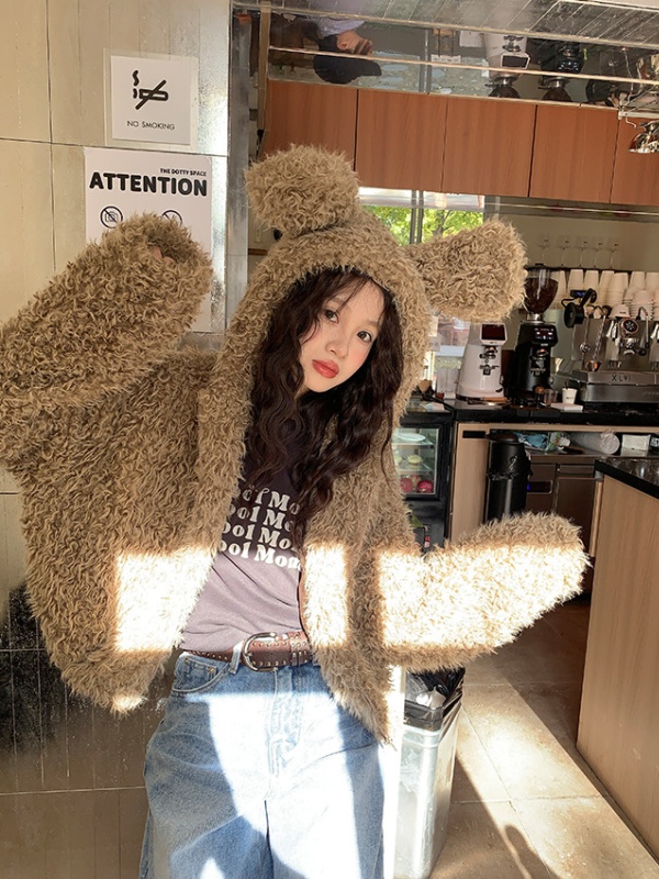 Plush lovely faux fur short coat for women