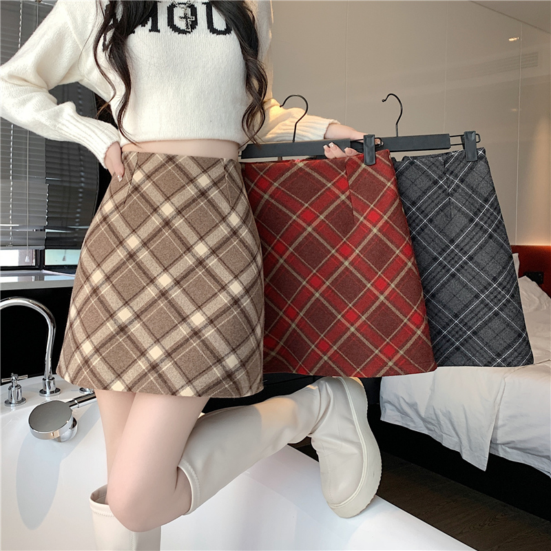 Package hip slim skirt plaid A-line short skirt