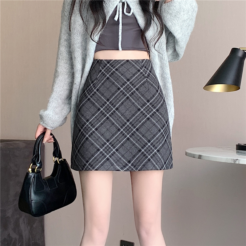 Package hip slim skirt plaid A-line short skirt