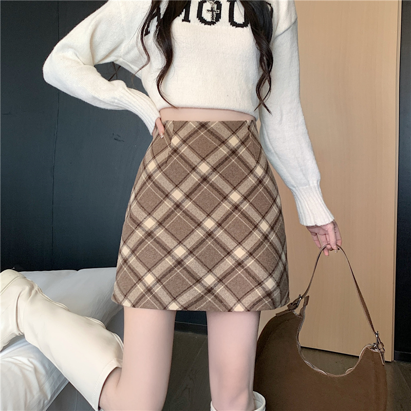 Package hip slim skirt plaid A-line short skirt