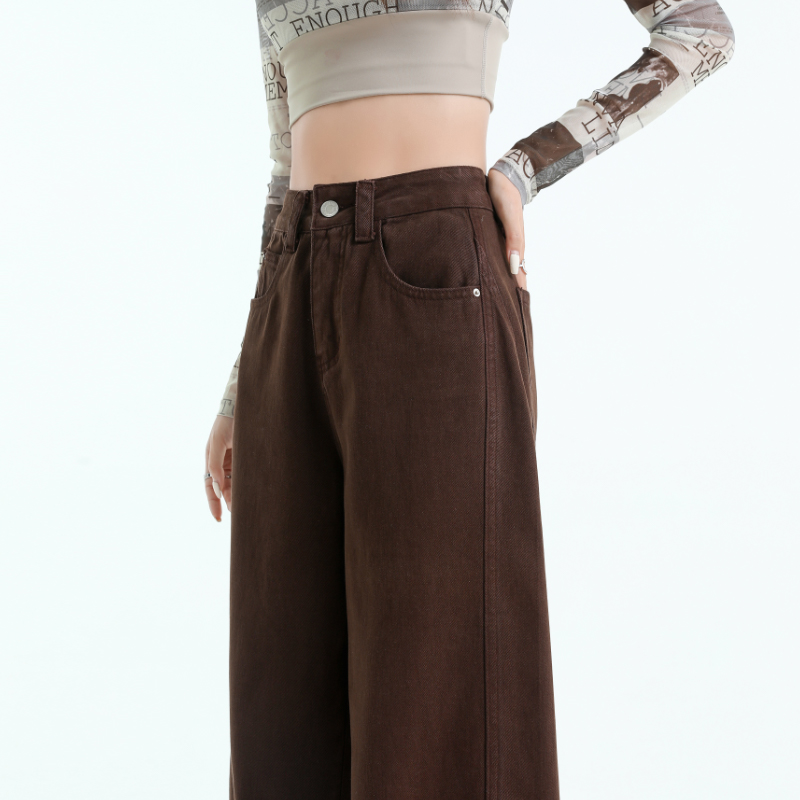 Clipping stereoscopic spring brown long pants