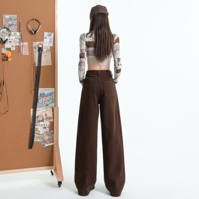 Clipping stereoscopic spring brown long pants