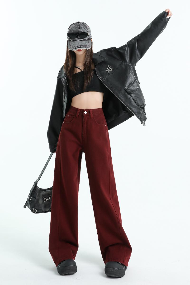 Clipping stereoscopic spring brown long pants