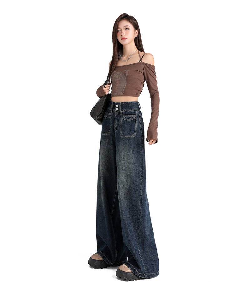 High waist double buckle wide leg wide leg pants for women