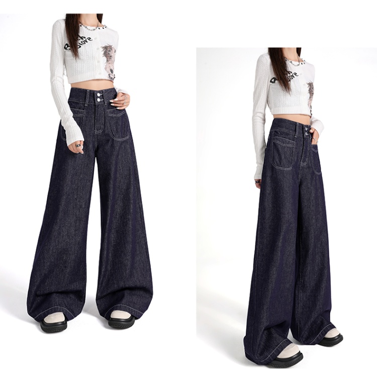 High waist double buckle wide leg wide leg pants for women