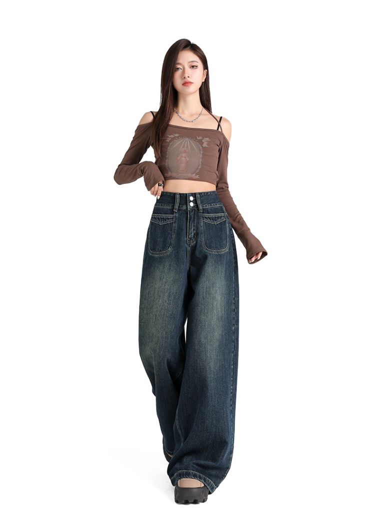 High waist double buckle wide leg wide leg pants for women