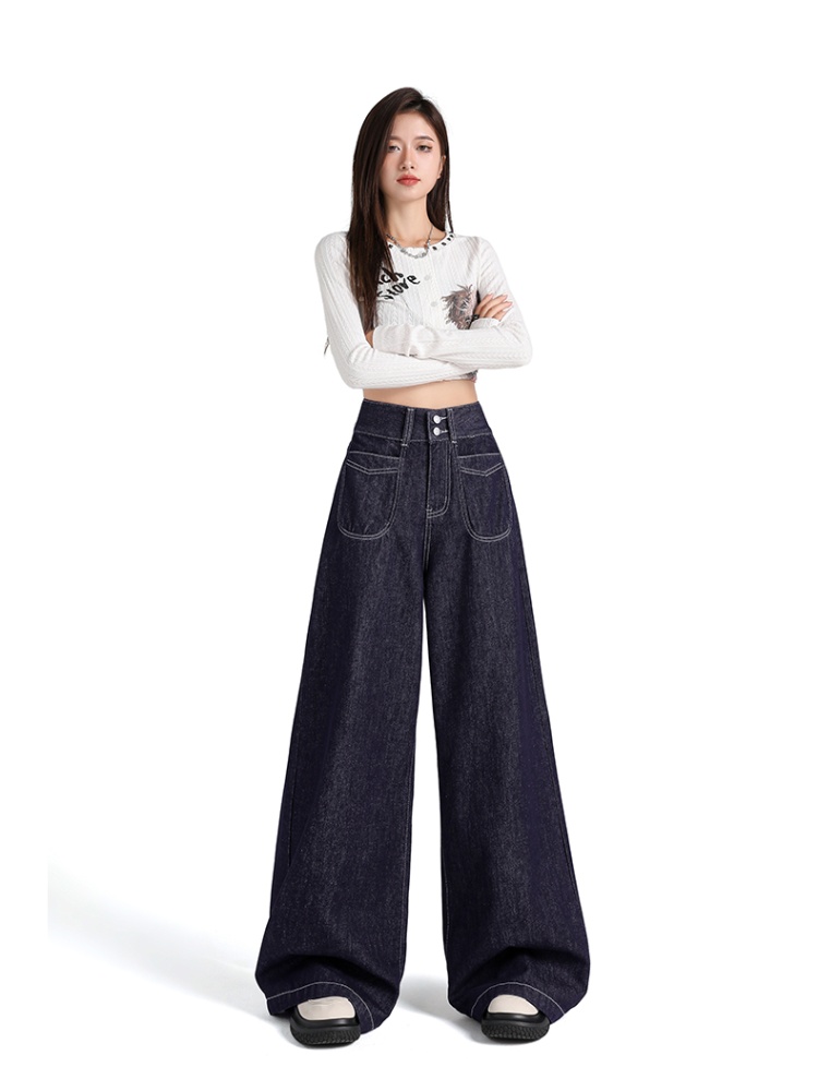 High waist double buckle wide leg wide leg pants for women