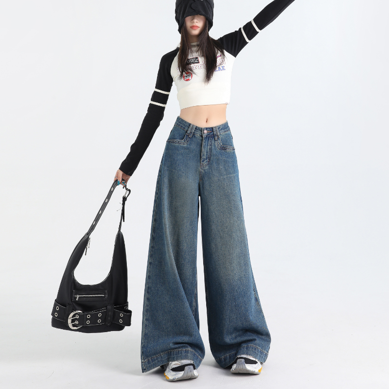 Loose big wide leg jeans slim long pants for women