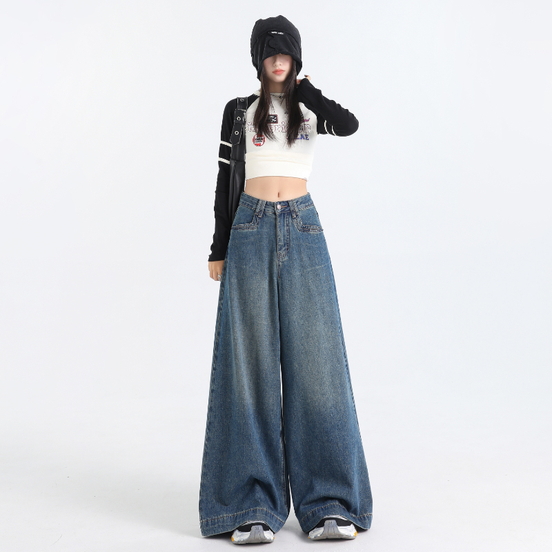 Loose big wide leg jeans slim long pants for women