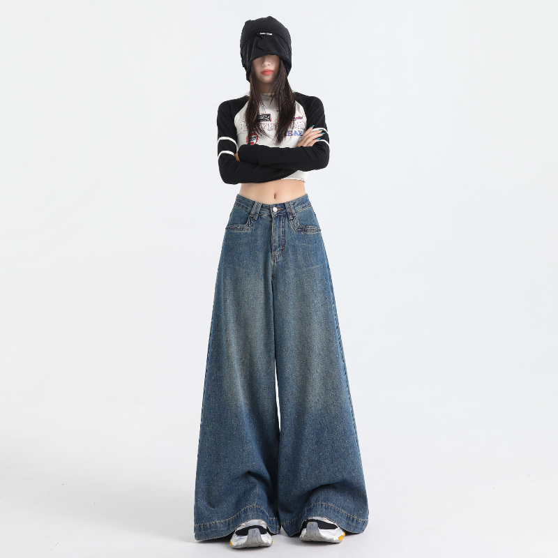 Loose big wide leg jeans slim long pants for women