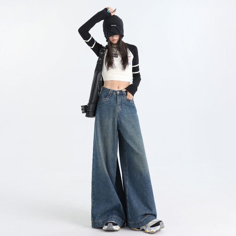 Loose big wide leg jeans slim long pants for women