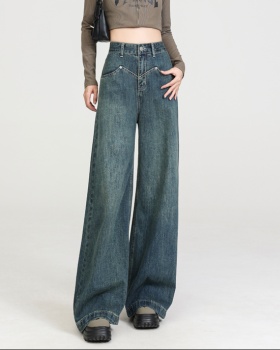 High waist spring drape jeans retro loose long pants