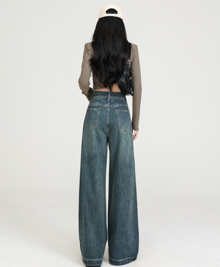 High waist spring drape jeans retro loose long pants