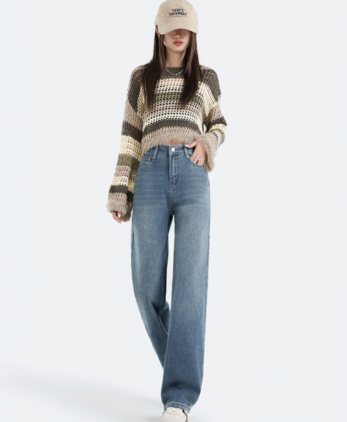 Autumn and winter straight pants wide leg jeans for women