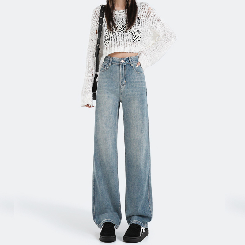 Autumn and winter straight pants wide leg jeans for women