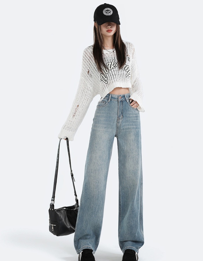 Autumn and winter straight pants wide leg jeans for women