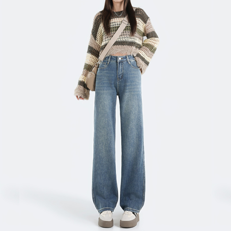 Autumn and winter straight pants wide leg jeans for women