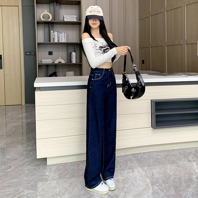 Fashion personality long pants mopping navy blue pants