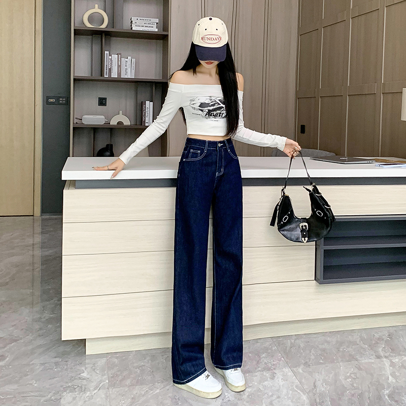 Fashion personality long pants mopping navy blue pants