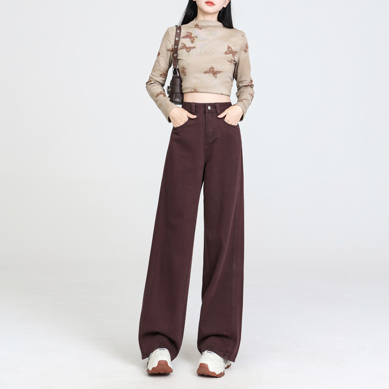 Spring banana pants brown denim clipping long pants