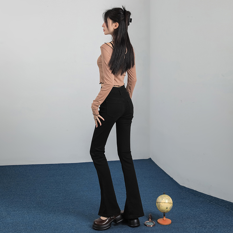 Split all-match elasticity jeans mopping slim flare pants