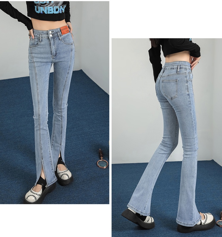 Split all-match elasticity jeans mopping slim flare pants