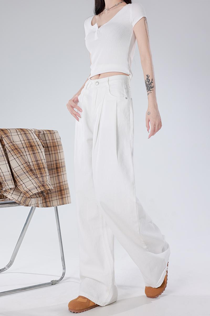 Wide leg straight long pants mopping jeans for women