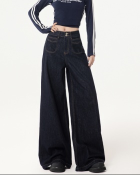 Loose straight jeans retro wide leg pants for women