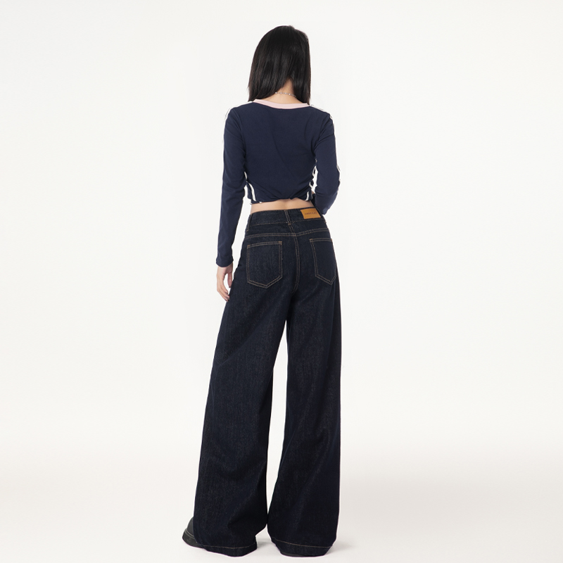 Loose straight jeans retro wide leg pants for women