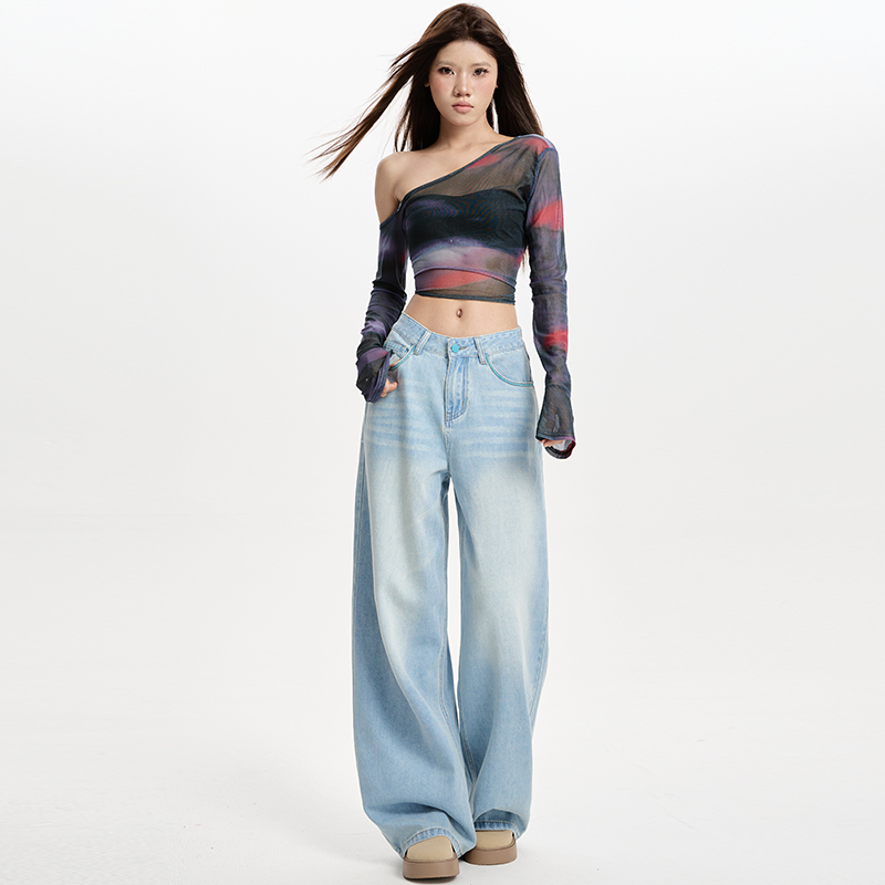 Straight pants wide leg pants spring jeans for women