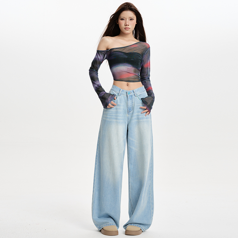 Straight pants wide leg pants spring jeans for women