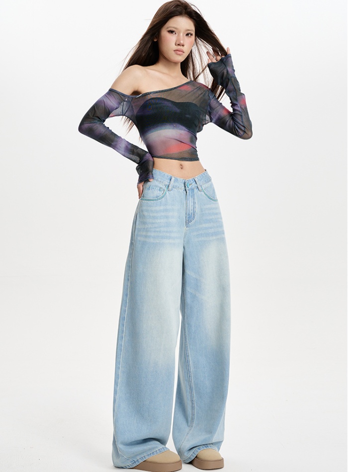 Straight pants wide leg pants spring jeans for women