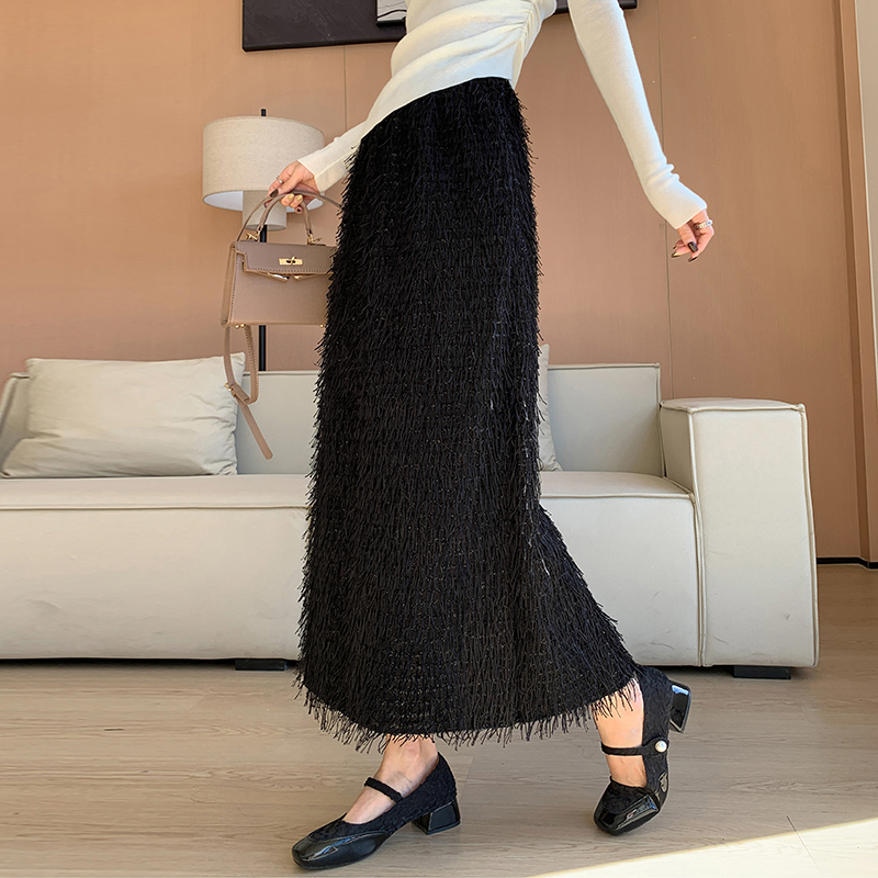 Slim A-line tassels long straight skirt for women