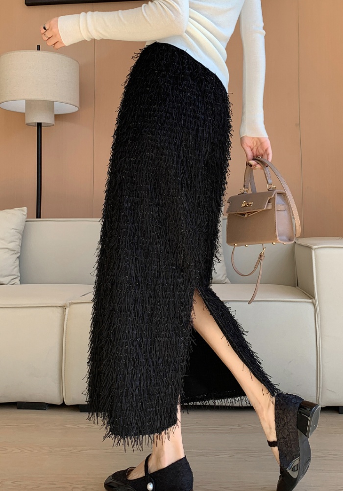 Slim A-line tassels long straight skirt for women