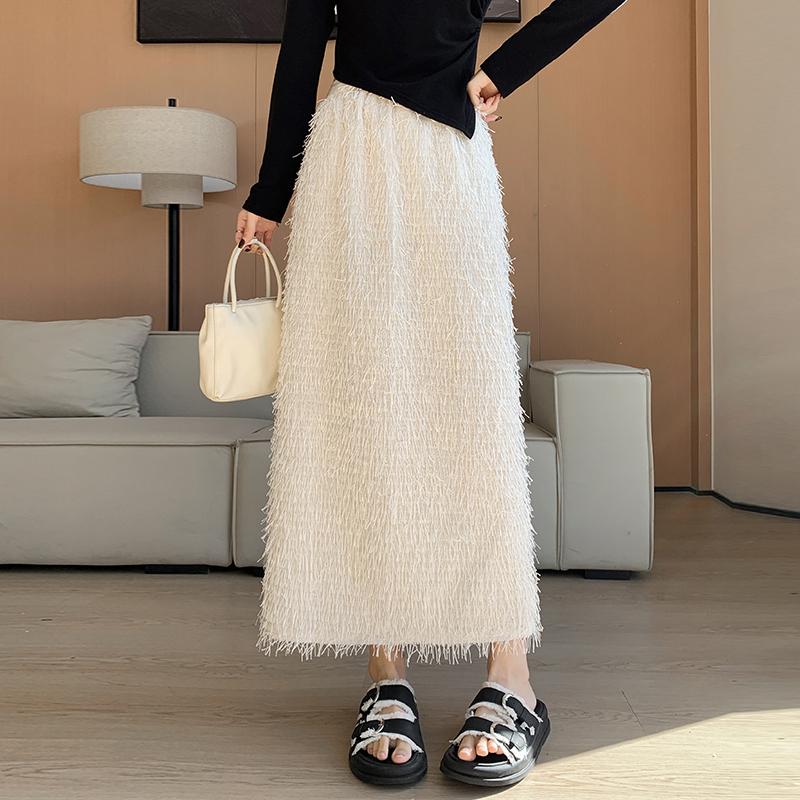 Slim A-line tassels long straight skirt for women